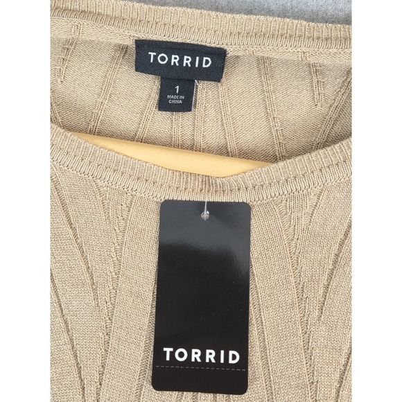 Torrid Knit‎ Sweater Dress Women Size 1X Beige 3/4 Sleeve Boho Stretch Long NEW - Picture 2 of 13